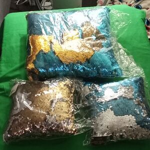 Two tone sequin throw pillows ×3